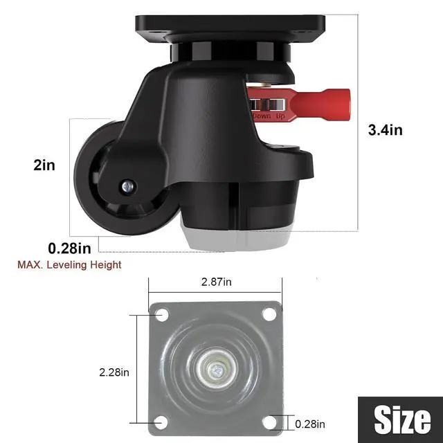 Alt view image 3 of 7 - Heavy Duty Leveling Casters Set of 4, 2200LBS Load Capacity Adjustable Leveling Feet, Retractable Swivel Industrial Plate Casters for Workbench, Machine, Equipment & Furniture 2 Inch FT60