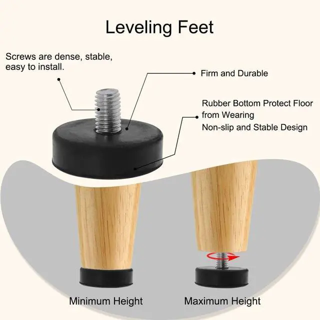 Alt view image 4 of 7 - M10 x 15 x 43mm Leveling Feet Adjustable Leveler Floor Protector Round Base for Furniture Chair Table Leg 24 Pack