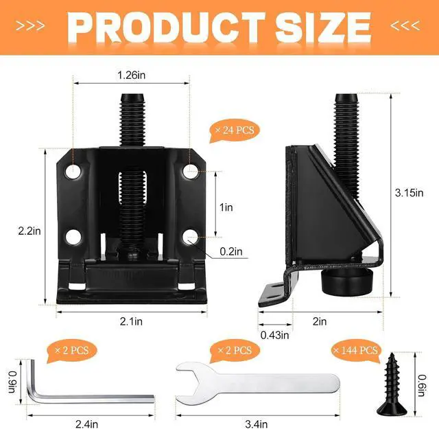 Alt view image 2 of 7 - 24 Pack Heavy Duty Leveling Feet Workbench Leveling Legs Furniture Levelers Leg with Screws, Lock Wrench, 2.3 inch Adjustable Height, Leveler for Workbench, Furniture, Table, Cabinets (Black)