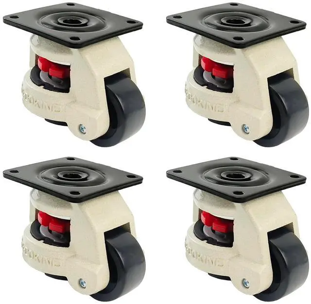 Main image of 4 Pack 2 Inch Leveling Machine Casters 60F with Nylon Wheel and Rubber Foot- Loading Capacity 2200 lbs