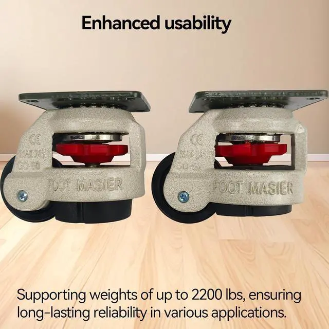 Alt view image 5 of 7 - 4 Pack 2 Inch Leveling Machine Casters 60F with Nylon Wheel and Rubber Foot- Loading Capacity 2200 lbs