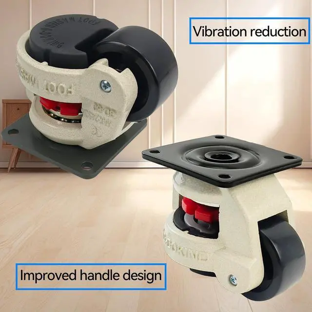 Alt view image 6 of 7 - 4 Pack 2 Inch Leveling Machine Casters 60F with Nylon Wheel and Rubber Foot- Loading Capacity 2200 lbs