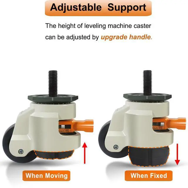 Alt view image 3 of 7 - Leveling Stem Casters, M12 Thread Casters Set of 4 Heavy Duty with Leveling feet, 2200 LBS Retractable Caster Wheels with Upgraded Ratchet Arm, Adjustable Height Casters for Workbench, Machine