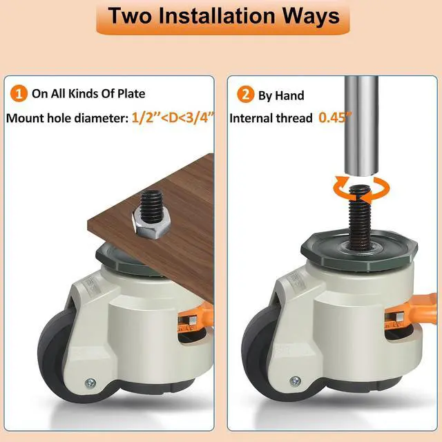 Alt view image 5 of 7 - Leveling Stem Casters, M12 Thread Casters Set of 4 Heavy Duty with Leveling feet, 2200 LBS Retractable Caster Wheels with Upgraded Ratchet Arm, Adjustable Height Casters for Workbench, Machine
