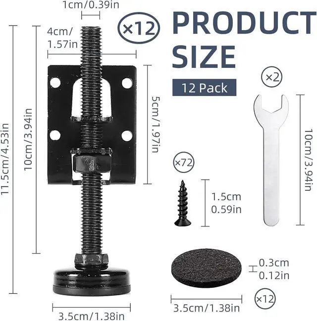 Alt view image 2 of 7 - 12 Pack Heavy Duty Leveling Feet Furniture Levelers Adjustable Furniture Feet Leveler Leg Adjustable Load for Workbench Table Cabinet Wardrobe (12 Pack)