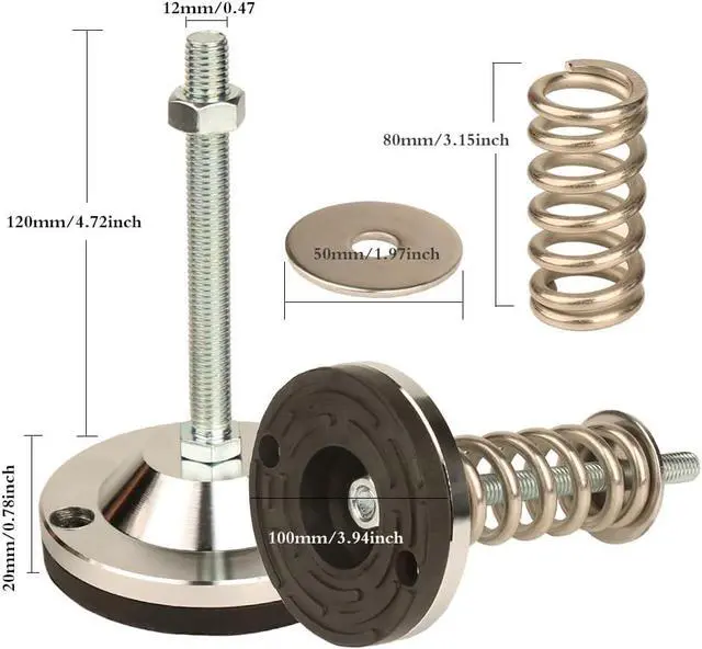 Alt view image 2 of 6 - Split Type Heavy-Duty Spring Isolator,1800 lb Capacity,M12 Thread,4 Pack