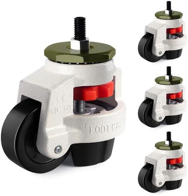 Main image of Leveling Machine Casters with Nylon Wheel and Rubber Foot,Retractable Workbench Caster,Loading Capacity 2200 Lbs-4PCS(2 INCH)