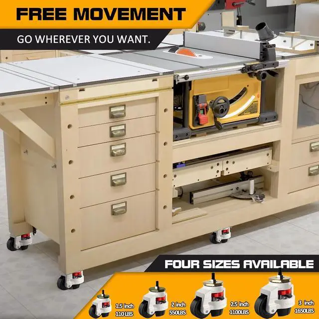 Alt view image 6 of 7 - Leveling Machine Casters with Nylon Wheel and Rubber Foot,Retractable Workbench Caster,Loading Capacity 2200 Lbs-4PCS(2 INCH)