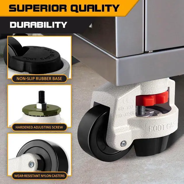 Alt view image 4 of 7 - Leveling Machine Casters with Nylon Wheel and Rubber Foot,Retractable Workbench Caster,Loading Capacity 2200 Lbs-4PCS(2 INCH)