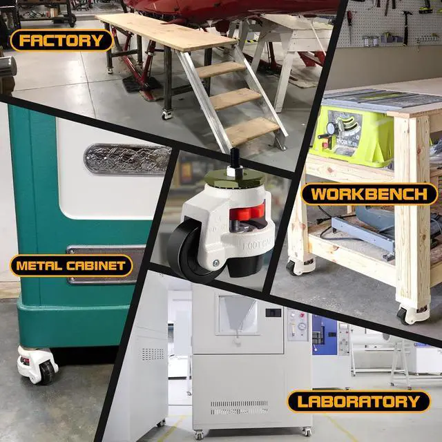 Alt view image 7 of 7 - Leveling Machine Casters with Nylon Wheel and Rubber Foot,Retractable Workbench Caster,Loading Capacity 2200 Lbs-4PCS(2 INCH)