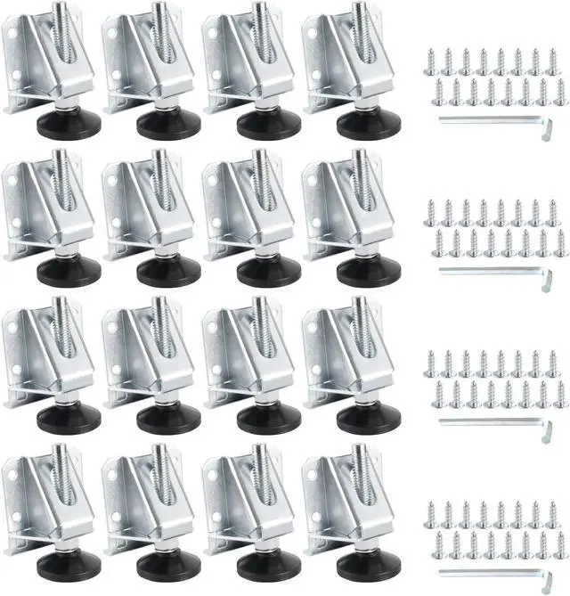 Main image of Leveling Feet 16PK, Heavy Duty Adjustable Furniture Leg Levelers with Nylon Foot, Screws & Lock Nuts for Workbenches, Cabinets, Tables & Shelving (71136-P4)