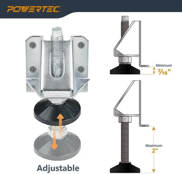Alt view image 3 of 6 - Leveling Feet 16PK, Heavy Duty Adjustable Furniture Leg Levelers with Nylon Foot, Screws & Lock Nuts for Workbenches, Cabinets, Tables & Shelving (71136-P4)