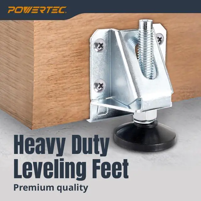 Alt view image 4 of 6 - Leveling Feet 16PK, Heavy Duty Adjustable Furniture Leg Levelers with Nylon Foot, Screws & Lock Nuts for Workbenches, Cabinets, Tables & Shelving (71136-P4)