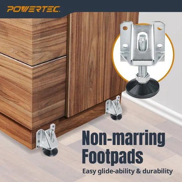 Alt view image 5 of 6 - Leveling Feet 16PK, Heavy Duty Adjustable Furniture Leg Levelers with Nylon Foot, Screws & Lock Nuts for Workbenches, Cabinets, Tables & Shelving (71136-P4)