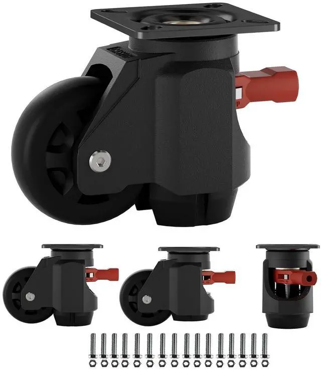Main image of Heavy Duty Leveling Casters Set of 4, 1400LBS Load Capacity Adjustable Leveling Feet, Retractable Swivel Industrial Plate Casters for Workbench, Machine, Equipment & Furniture, 2.5 Inch, T70