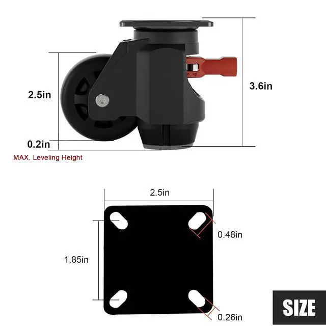 Alt view image 3 of 7 - Heavy Duty Leveling Casters Set of 4, 1400LBS Load Capacity Adjustable Leveling Feet, Retractable Swivel Industrial Plate Casters for Workbench, Machine, Equipment & Furniture, 2.5 Inch, T70