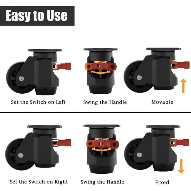 Alt view image 4 of 7 - Heavy Duty Leveling Casters Set of 4, 1400LBS Load Capacity Adjustable Leveling Feet, Retractable Swivel Industrial Plate Casters for Workbench, Machine, Equipment & Furniture, 2.5 Inch, T70