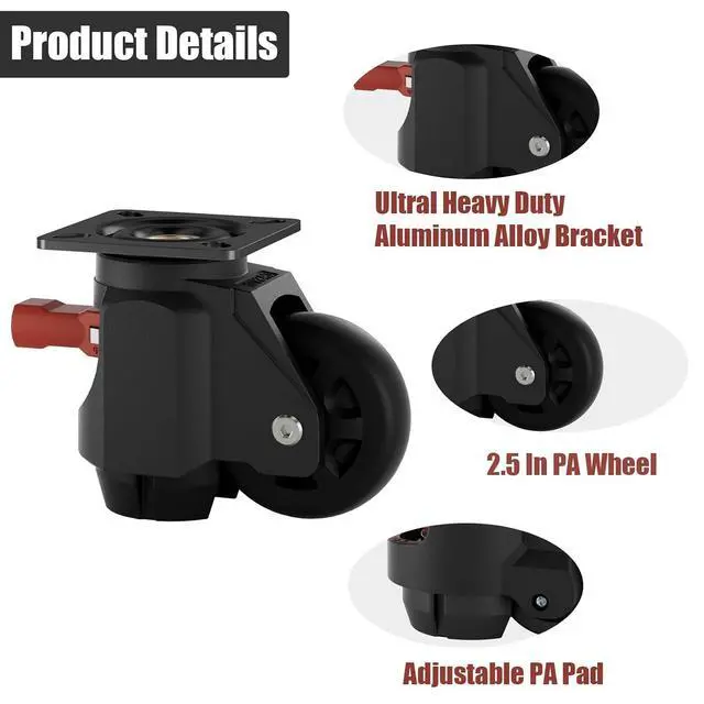 Alt view image 5 of 7 - Heavy Duty Leveling Casters Set of 4, 1400LBS Load Capacity Adjustable Leveling Feet, Retractable Swivel Industrial Plate Casters for Workbench, Machine, Equipment & Furniture, 2.5 Inch, T70