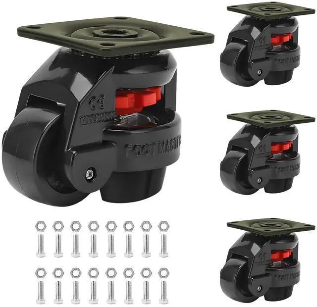 Main image of Heavy Duty Leveling Casters,Leveling Machine Casters with Rubber Pad,FM-100F Plate Mounted Retractable Workbench Caster,Leveling Feet Wheels,Loading Capacity 6600 lbs, Pack of 4(Blck-3 INCH)