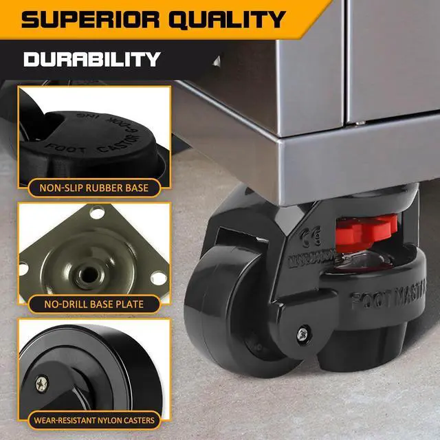 Alt view image 4 of 7 - Heavy Duty Leveling Casters,Leveling Machine Casters with Rubber Pad,FM-100F Plate Mounted Retractable Workbench Caster,Leveling Feet Wheels,Loading Capacity 6600 lbs, Pack of 4(Blck-3 INCH)