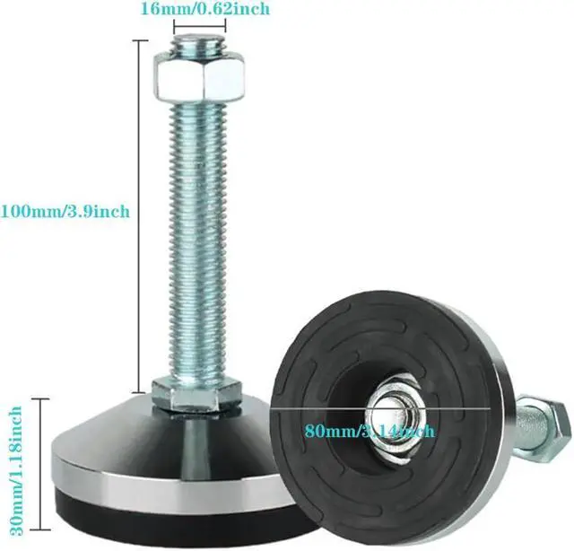 Alt view image 2 of 6 - Heavy Duty Stainless Steel Leveling Feet,2600 lb Capacity,M16 Thread,4 Pack