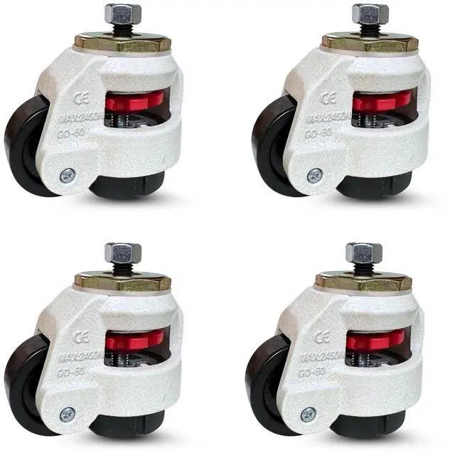 Main image of TP-60F - Retractable Leveling Machine Plate Casters w/ 2" Wheel - 4 Pack - 2,400 lbs Per Set + Hardware (Stem Leveling Sets, W/ 12MM Threaded Stem & Nuts)