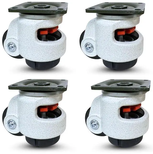 Main image of - Retractable Leveling Machine Casters - 4 Pack - 2,400 lbs Per Set - Premium Quality - Heavy Duty Machine Retractable Casters - 600 lbs Capacity Each Caster - New Improved Design!