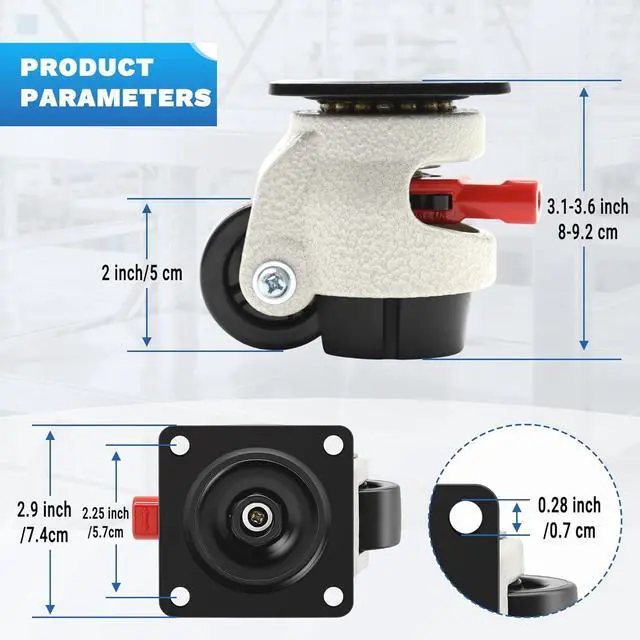 Alt view image 2 of 7 - Leveling Casters Heavy Duty with Upgraded Ratchet Handle Design, 360 Degree Swivel Castor Wheels, Adjustable Casters with Feet for Workbench, Machine, Total Capacity 2200 Lbs (8 Pack)