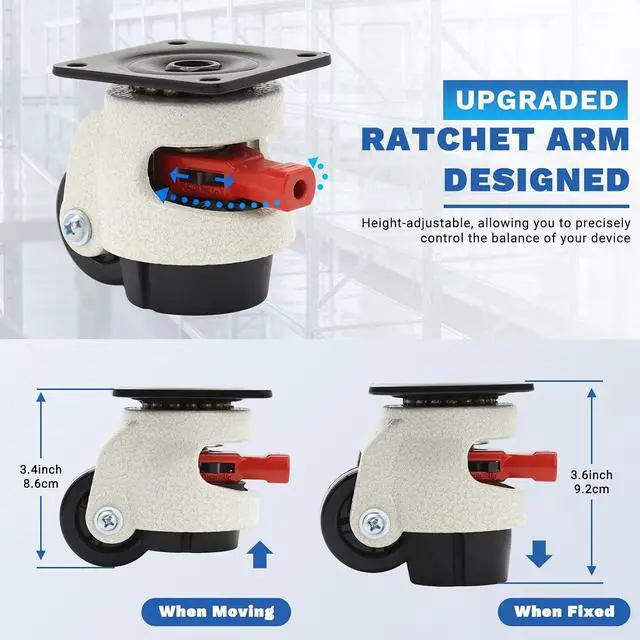 Alt view image 5 of 7 - Leveling Casters Heavy Duty with Upgraded Ratchet Handle Design, 360 Degree Swivel Castor Wheels, Adjustable Casters with Feet for Workbench, Machine, Total Capacity 2200 Lbs (8 Pack)