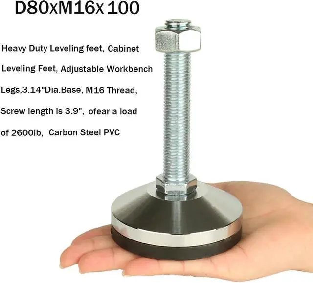 Alt view image 2 of 7 - Heavy Duty Leveling Screw Leg,Leg Leveler 3.14" Dia Base,Adjustable Leveling feet M16 Thread, 2600 Lb Capacity,Capacity for Workbench, Machine, Cabinet, (D80xM16x100,4 Pcs,Black)