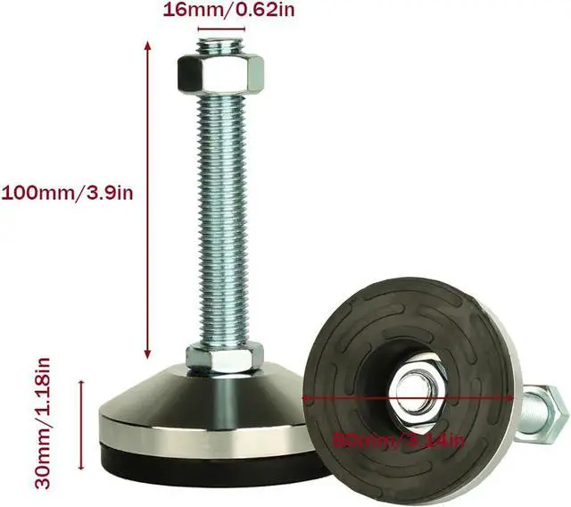 Alt view image 3 of 7 - Heavy Duty Leveling Screw Leg,Leg Leveler 3.14" Dia Base,Adjustable Leveling feet M16 Thread, 2600 Lb Capacity,Capacity for Workbench, Machine, Cabinet, (D80xM16x100,4 Pcs,Black)