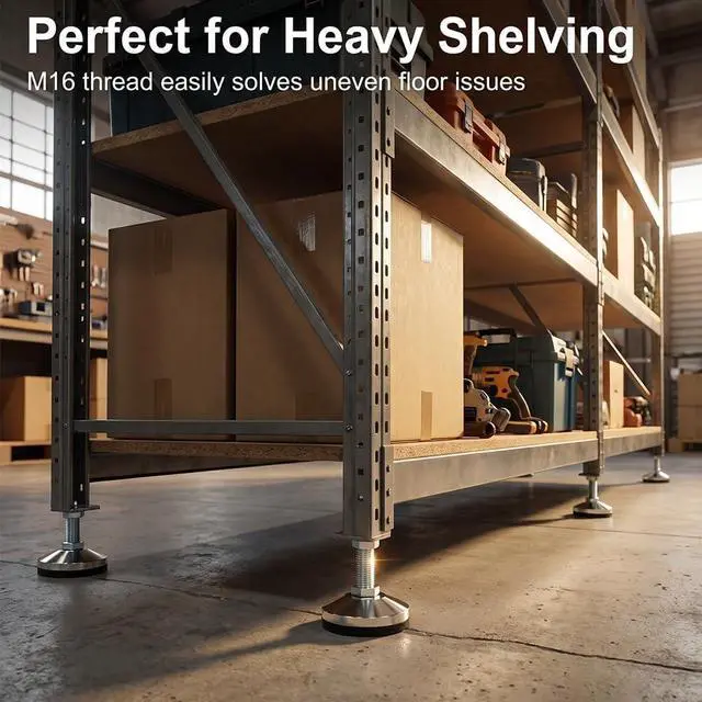 Alt view image 7 of 7 - Heavy Duty Leveling Screw Leg,Leg Leveler 3.14" Dia Base,Adjustable Leveling feet M16 Thread, 2600 Lb Capacity,Capacity for Workbench, Machine, Cabinet, (D80xM16x100,4 Pcs,Black)