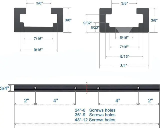 Alt view image 4 of 7 - Aluminum 2pk 36" T-Track for Woodworking with 4pk Hold-Down Clamps-Woodworking and Clamps-Fine Sandblast Black Anodized