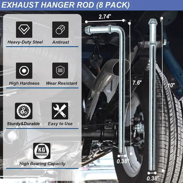 Alt view image 2 of 7 - Heavy Duty Rubber Exhaust Hanger Rod Set, 7.6" Long 3/8"Rod 90° + 10" Long Straight Muffler Hanger + 2 Hole 4 Hole Rubber EPDM Bushing Exhaust Rubber Hanger for Automotive (16Pcs)