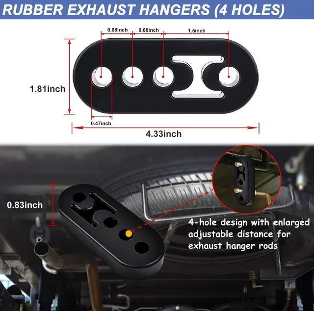 Alt view image 3 of 7 - Heavy Duty Rubber Exhaust Hanger Rod Set, 7.6" Long 3/8"Rod 90° + 10" Long Straight Muffler Hanger + 2 Hole 4 Hole Rubber EPDM Bushing Exhaust Rubber Hanger for Automotive (16Pcs)