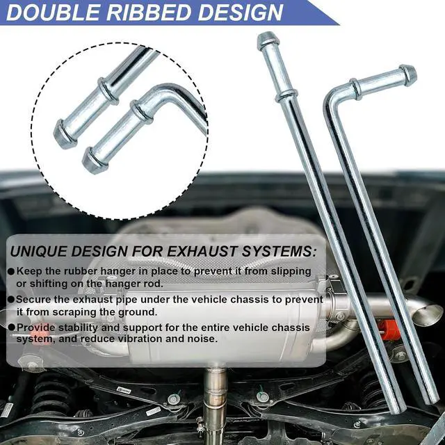 Alt view image 5 of 7 - Heavy Duty Rubber Exhaust Hanger Rod Set, 7.6" Long 3/8"Rod 90° + 10" Long Straight Muffler Hanger + 2 Hole 4 Hole Rubber EPDM Bushing Exhaust Rubber Hanger for Automotive (16Pcs)