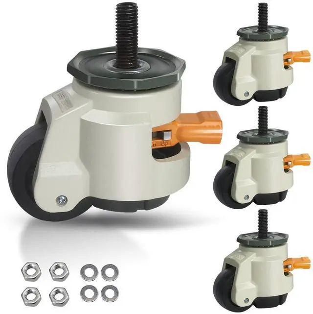 Main image of Leveling Stem Casters, M12 Thread Casters Set of 4 Heavy Duty with Leveling feet, 2200 LBS Retractable Caster Wheels with Upgraded Ratchet Arm, Adjustable Height Casters for Workbench, Machine