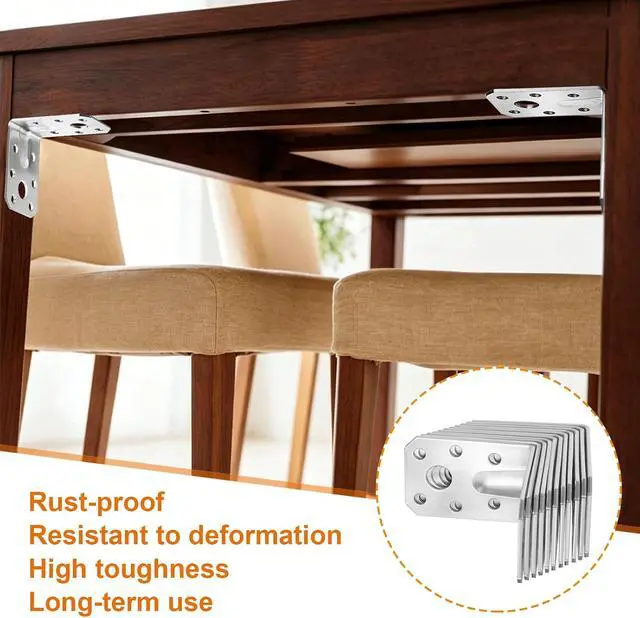 Alt view image 7 of 7 - 100PCS Shelf Brackets 2 inch L Brackets for Shelves Heavy Duty Stainless Steel Corner Brackets for Wood Right Angle Bracket 52x52mm Hardware Brackets for Wood Framing Furniture Reinforcement