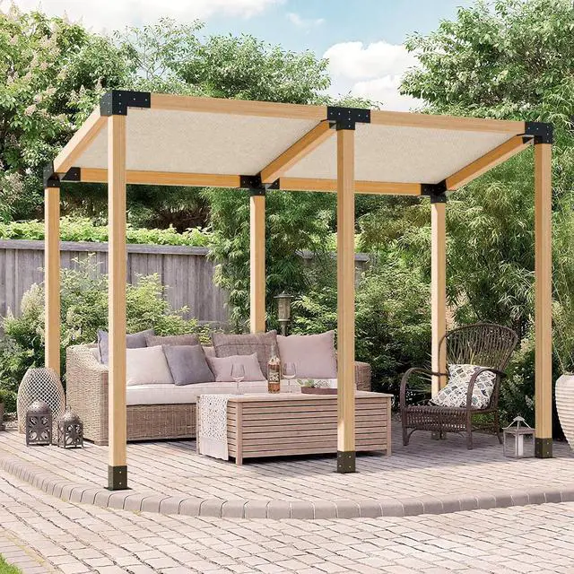 Alt view image 7 of 7 - Pergola Kit, Slanted Roof Pergola Bracket, 4-Way Brackets with Post Base Kit, Log Cabin Outdoor 4"x 4" (Actual 3.5" X 3.5") Lumber