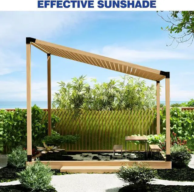 Alt view image 5 of 7 - Pergola Kit, Slanted Roof Pergola Bracket, 3-Way Brackets with Post Base Kit, Log Cabin Outdoor 4"x 4" (Actual 3.5" X 3.5") Lumber