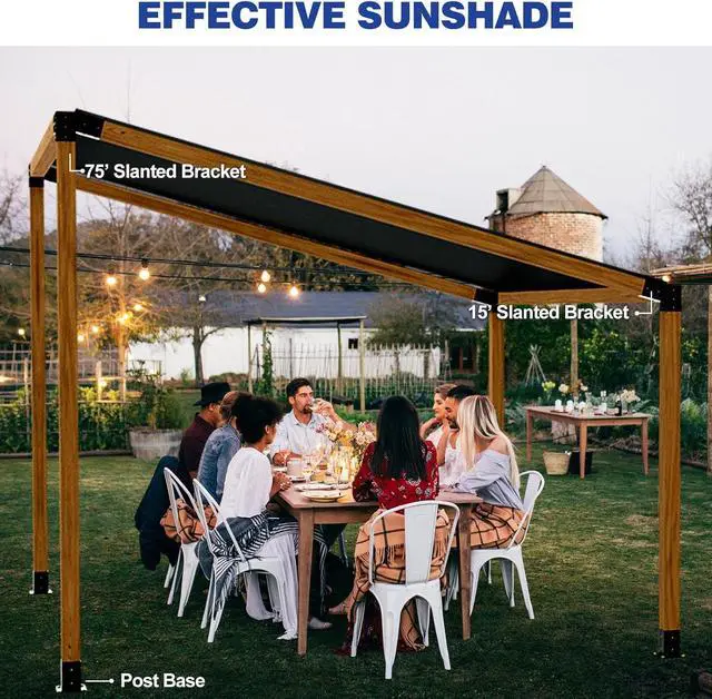 Alt view image 6 of 7 - Pergola Kit, Slanted Roof Pergola Bracket, 3-Way Brackets with Post Base Kit, Log Cabin Outdoor 4"x 4" (Actual 3.5" X 3.5") Lumber