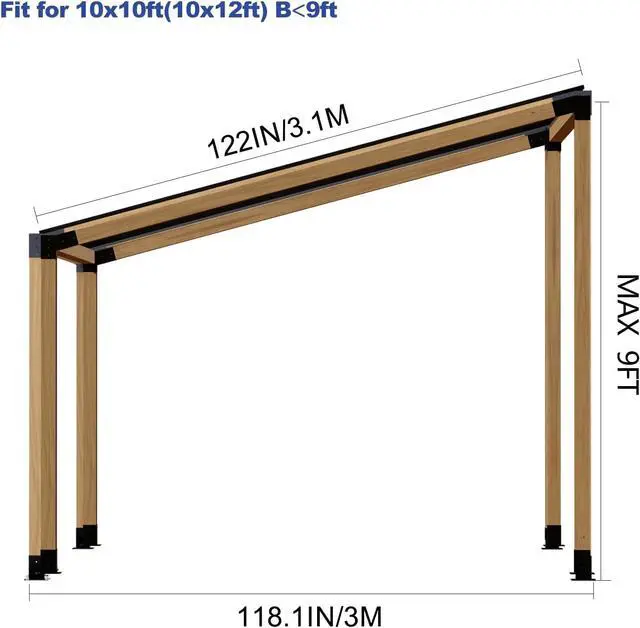 Alt view image 7 of 7 - Pergola Kit, Slanted Roof Pergola Bracket, 3-Way Brackets with Post Base Kit, Log Cabin Outdoor 4"x 4" (Actual 3.5" X 3.5") Lumber