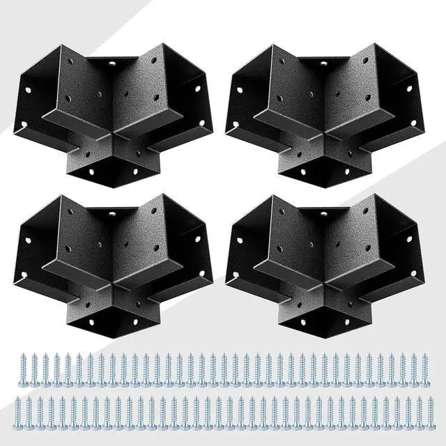 Main image of Pergola Kit Corner Brackets for 4x4(3.5inchx3.5inch) Wood Posts, Powder Coated Steel Made, 3-Way 90°Angle for Hunting Blind, Deer Stand