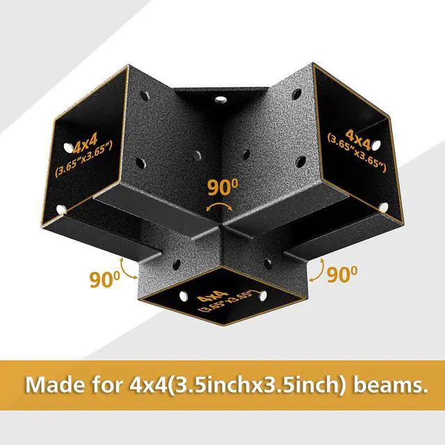 Alt view image 2 of 6 - Pergola Kit Corner Brackets for 4x4(3.5inchx3.5inch) Wood Posts, Powder Coated Steel Made, 3-Way 90°Angle for Hunting Blind, Deer Stand