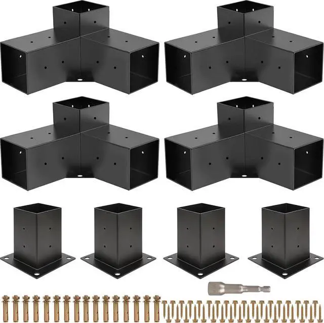 Main image of Pergola Kit, Pergola Brackets 3-Way Right Angle Corner Bracket Woodworks DIY Post Base Kit, Wooden Beams for Gazebos Patio Pergolas Log Cabin