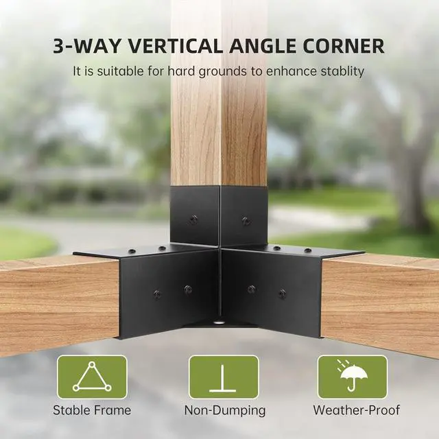 Alt view image 4 of 7 - Pergola Kit, Pergola Brackets 3-Way Right Angle Corner Bracket Woodworks DIY Post Base Kit, Wooden Beams for Gazebos Patio Pergolas Log Cabin