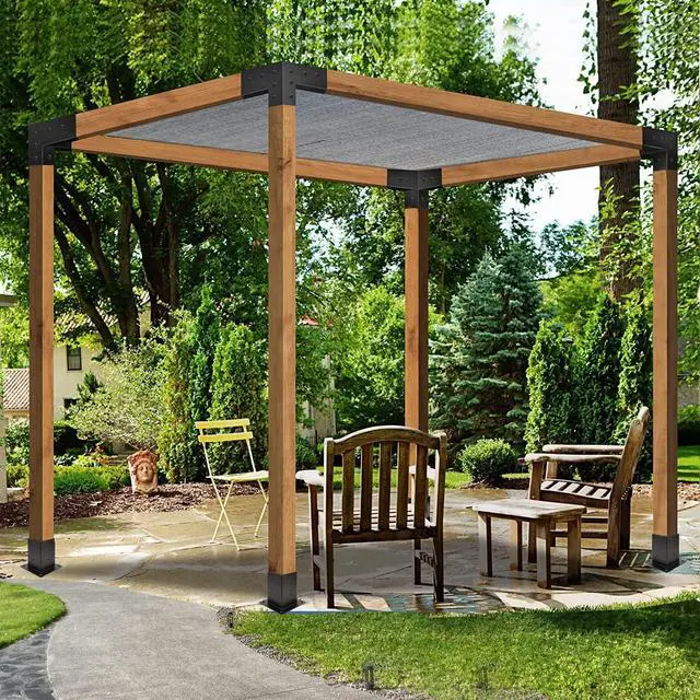 Alt view image 7 of 7 - Pergola Kit, Pergola Brackets 3-Way Right Angle Corner Bracket Woodworks DIY Post Base Kit, Wooden Beams for Gazebos Patio Pergolas Log Cabin