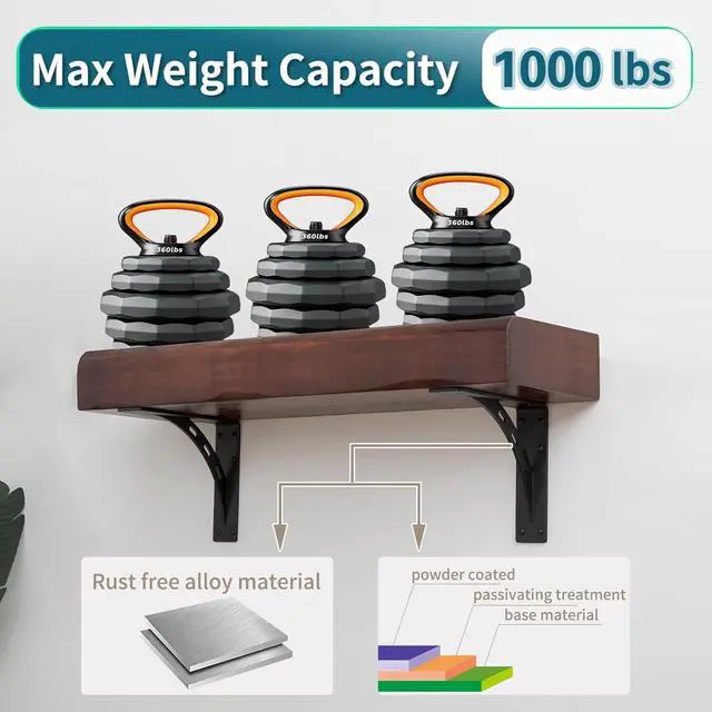 Alt view image 4 of 7 - 20 inch x 13.5 inch Heavy Duty Shelf Brackets , Metal Mantel Brackets (Set of 2) Fireplace Mantel Brackets - Countertop Support , Max Load 1100 Lbs (20 x 13.5 )