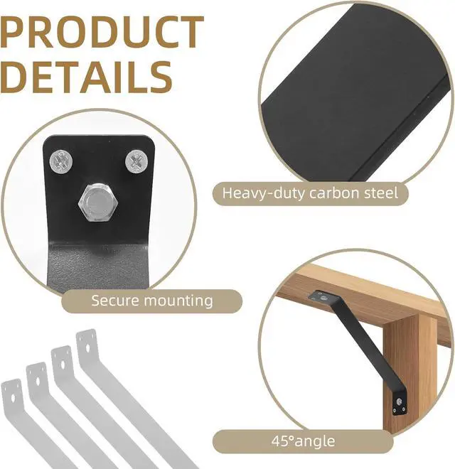 Alt view image 2 of 7 - Inside Mount 45-Degree Angle Bracket, 8 Pcs 7-1/4'' x 1-1/2'' Heavy Duty Connector Corner Brace Inside Joint for Wood Post and Beam Desk Edge Box Pergola Gazebo DIY Kit