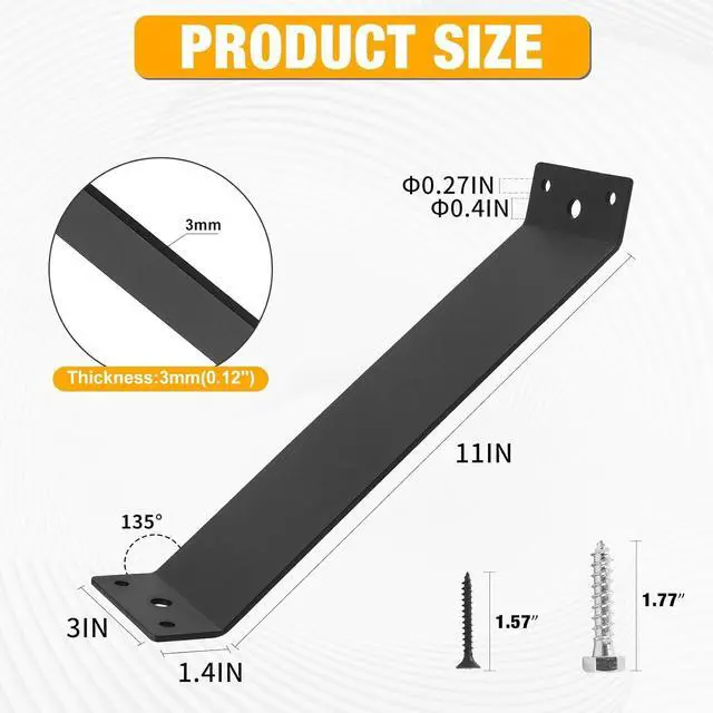 Alt view image 3 of 7 - 45-Degree Angle Bracket,4pcs 11"x3" Corner Brace Support